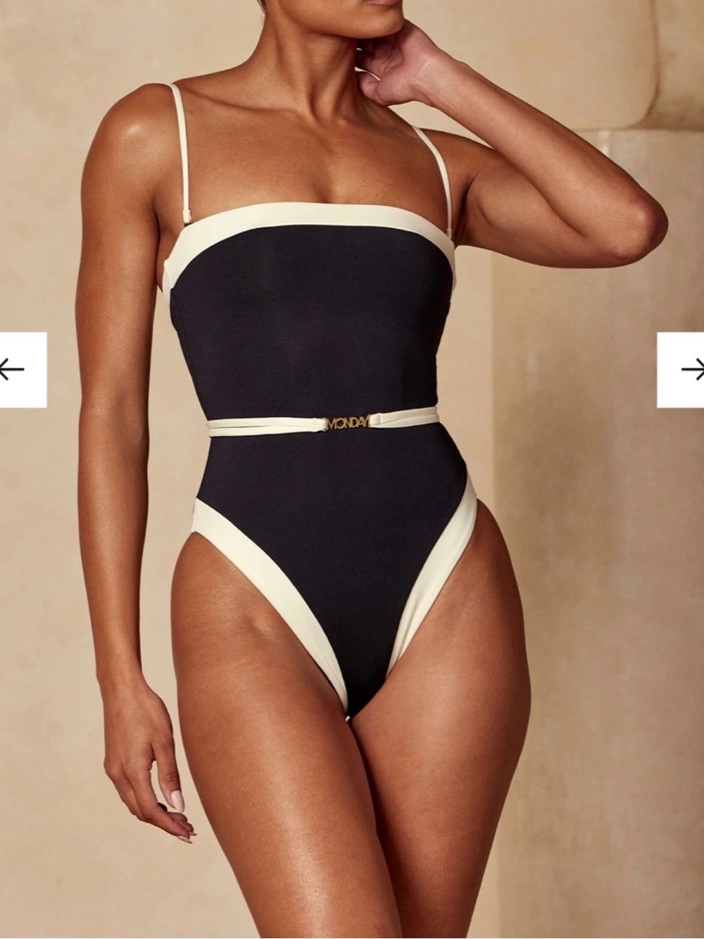 NWT - Monday Swimwear - MIAMI - Black and Cream One-Piece Swimsuit
